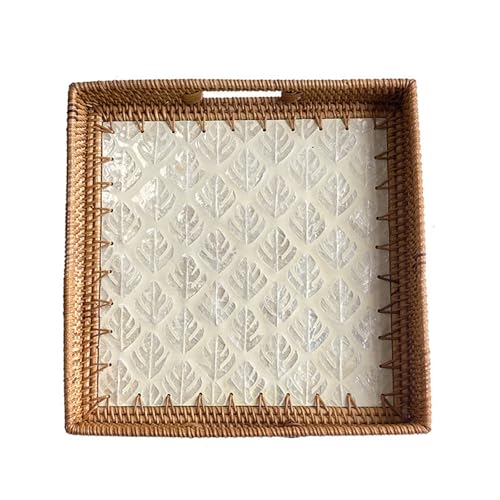 HYQOUKLR rechteckiges Tablett, Rattantablett, Rattan Handgewebte Servierablage Multicolor Mehrere Größen Haushalt Wohnzimmer Dekor(White,30x3cm) von HYQOUKLR