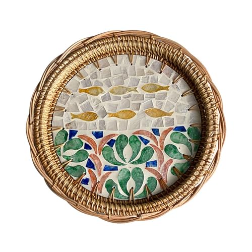 HYQOUKLR rechteckiges Tablett, Rattantablett, Woven Rattan Runde Shell Serviertablett Multicolor 24x2cm Lagerung Haushalt Wohnzimmer(Nature 1) von HYQOUKLR