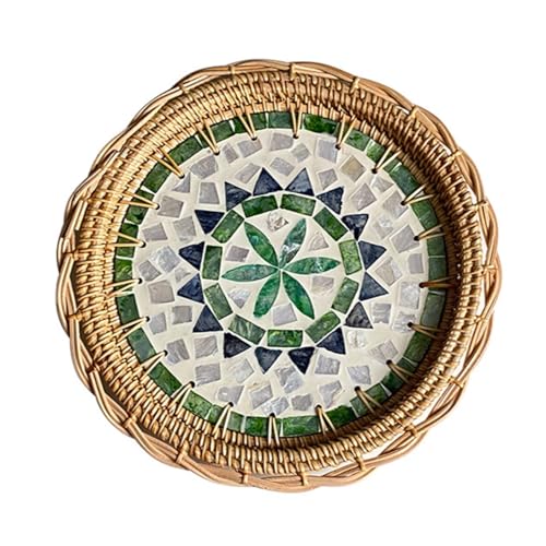 HYQOUKLR rechteckiges Tablett, Rattantablett, Woven Rattan Runde Shell Serviertablett Multicolor 24x2cm Lagerung Haushalt Wohnzimmer(Nature 2) von HYQOUKLR