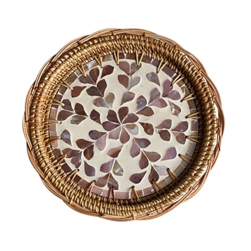 HYQOUKLR rechteckiges Tablett, Rattantablett, Woven Rattan Runde Shell Serviertablett Multicolor 24x2cm Lagerung Haushalt Wohnzimmer(Nature 3) von HYQOUKLR