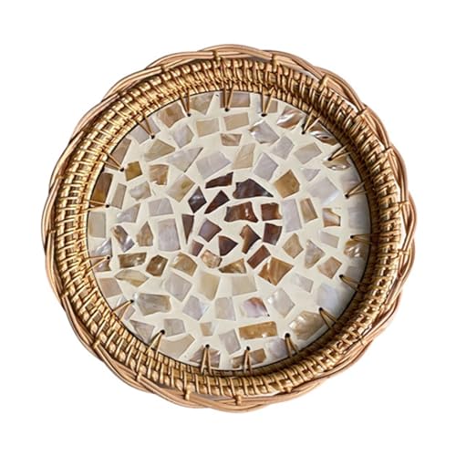 HYQOUKLR rechteckiges Tablett, Rattantablett, Woven Rattan Runde Shell Serviertablett Multicolor 24x2cm Lagerung Haushalt Wohnzimmer(Nature 4) von HYQOUKLR