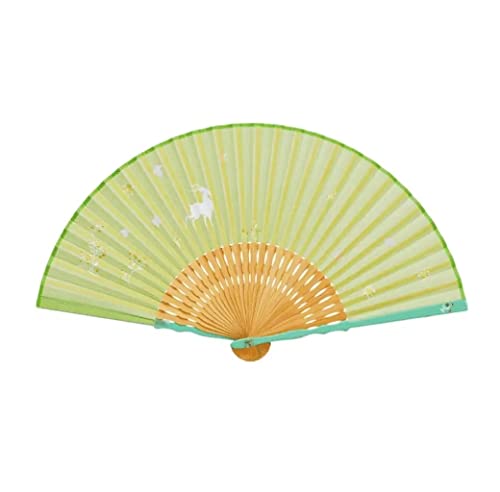 Handfächer, Bambus Papier Faltfächer Hirsch Muster Multicolor 21cm Geschlossen 38cm Entfaltet Handheld(Light Green) von HYQOUKLR