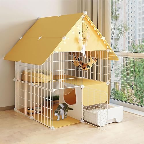Katze Gehäuse Käfig, DIY Abnehmbarer Katzenkäfig mit Katzentoilette for Katzen und kleine Tiere in Mehreren Größen(75x75x110cm) von HYQOUKLR