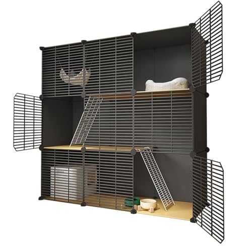 Katze Gehäuse Käfig, DIY Katzenkäfig Laufstall for Hauskatzen Kaninchen Kleintiere Mehrere Größen Schwarz(43.7x15.4x43.7in/111x39x111cm) von HYQOUKLR