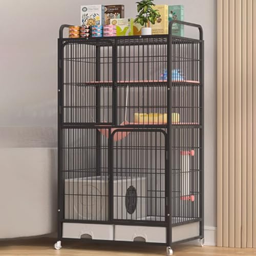 Katze Gehäuse Käfig, Katzengehege for den Innenbereich mit Aufbewahrungsrädern und Schloss, Mehrfarbig, 83 x 59 x (126–156) cm(Black,83x59x156cm) von HYQOUKLR
