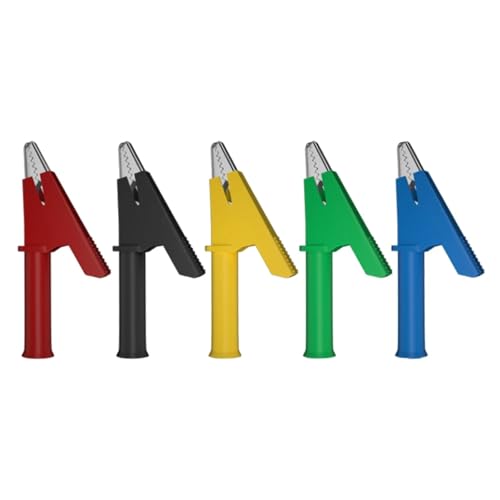 Krokodilklemmen, Hochleistungskrokodilklemmen, 4mm Isolierung 20A Kupfer Krokodilklemmen Packung mit 5 for elektrische Tests Multicolor(5 Colors) von HYQOUKLR