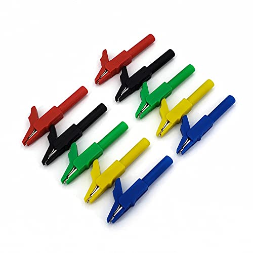 Krokodilklemmen, Hochleistungskrokodilklemmen, Krokodilklemmen, 56 mm, 4 mm Buchse, Messing, isolierte elektrische Prüfklemmen, 10 Stück, 5 Farben(10pcs Black) von HYQOUKLR