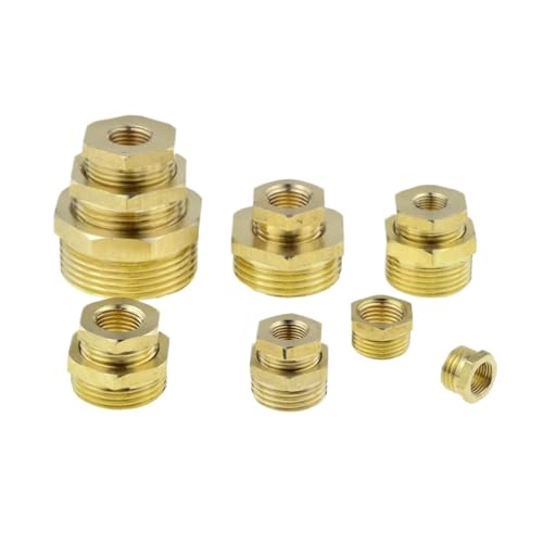 Weiblicher Messing Reducer Hex, Messing Sechskantbuchse Reduzierstück F auf M Gewinderohrverschraubung Mehrere Größen Goldton(F 1/2"-M 1") von HYQOUKLR