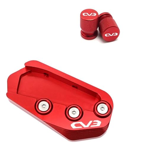 HYRHEV Für KYMCO CV3 550i CV 3 Cv3 550CC 2022-2024 Motorrad CNC Zubehör Ständer Seite Stehen Verlängerung Pad Ventil Kappen Stützplatte(Red 12) von HYRHEV