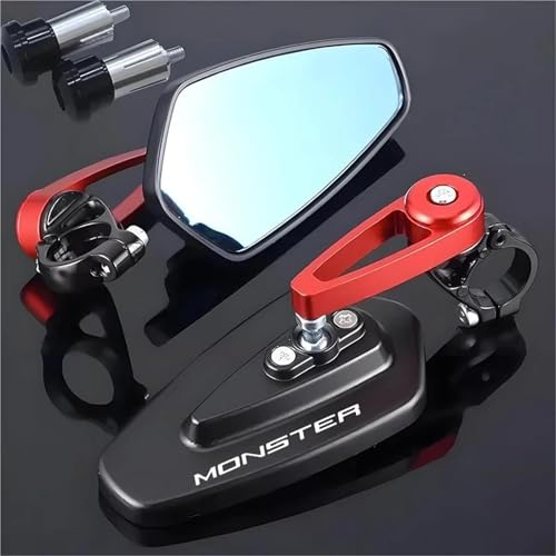 HYRHEV Motorradspiegel Rückspiegel 2 Stück Lenkerenden CNC Schwarz Für Ducati Monster 1200 1200R 1200S 821 937 950 Plus Motorrad Rückspiegel(Red) von HYRHEV