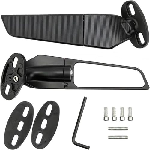 HYRHEV YZF R6 R25 R3 R125 R15 2024 Motorradspiegel Windflügel Verstellbarer drehbarer Rückspiegel Schwarz CNC Motorrad Rückspiegel(Big Mirror no lamp2) von HYRHEV
