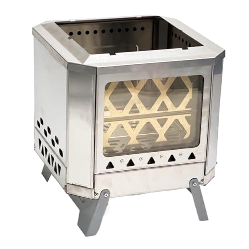 Tragbarer Holzofen Camping-Feuerofen, 305 x 305 mm, faltbare Feuerstelle, Brazier, Einzelglas, Edelstahl, Brennholzheizung, OutdoorGrill-Brenner von HYRTEFBN