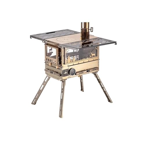Tragbarer Holzofen Camping Holzofen 3 Glas Feuer Holzheizung Klappbarer Edelstahl Zelt Pelletofen mit Heizschublade Ofen(Stove-set A) von HYRTEFBN