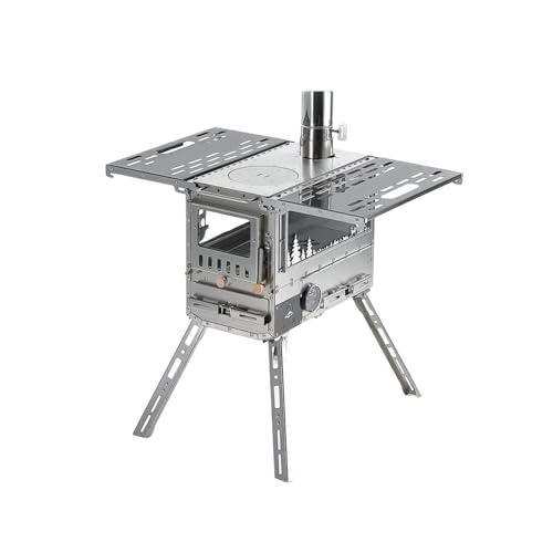 Tragbarer Holzofen Camping Holzofen 3 Glas Feuer Holzheizung Klappbarer Edelstahl Zelt Pelletofen mit Heizschublade Ofen(Stove-set B) von HYRTEFBN