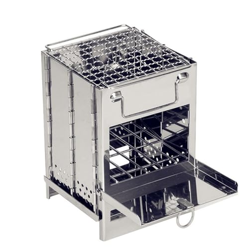 Tragbarer Holzofen Wood Stove Portable Foldable Stainless Steel Camping Stove With Charcoal Grill Lightweight Barbecue Grill von HYRTEFBN