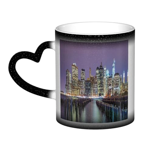 HYSDPUZK New York City Farbwechsel-Tasse in The Sky – Volldruck-Keramiktasse mit wärmeempfindlicher Technologie, Schwarz-Weiß-Transformation von HYSDPUZK