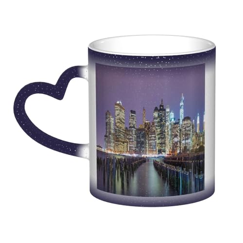 HYSDPUZK New York City Farbwechsel-Tasse in The Sky – Volldruck-Keramiktasse mit wärmeempfindlicher Technologie, Schwarz-Weiß-Transformation von HYSDPUZK