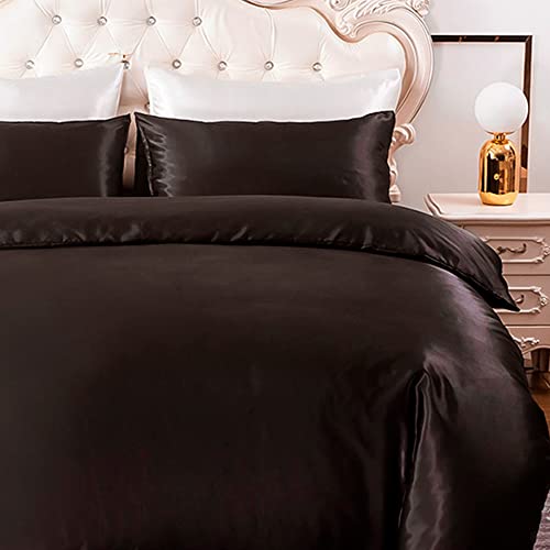 HYSENM Satin Bettwäsche 135 x 200 cm Seide Luxus Bettbezug Set Microfaser Bettbezug+ 1 Kissenhülle 50 x 70 cm einfarbig glatt bequem elegant, Schwarz von HYSENM