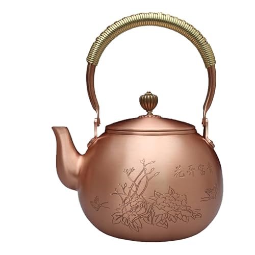1000 ml chinesisches Retro -Muster Retro Kupfer Teekessel Herd Teekannen Herd Top Kupfertea Türkische Teekanne rein für Herd (1600 ml Blume) YYuan von HYSJDMNC