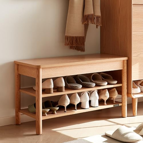 2-stufige Schuhspeicherbank, Holzeingangsbank, Schuhbank mit gepolsterter Sitz, Lagerbank mit verstecktem Lager, moderner Schuhorganisator für das Wohnzimmerbalkon in der Eingangszimmer (60 cm/23.6) von HYSJDMNC