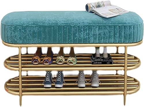 Eingangsschuhbank Aufbewahrungsbank Ende der Bettbank 2-Tiers Aufbewahrungsbank mit gepolstertem Kissen Sitz Nordic Light Luxury Schuhwechsel Stuhl Heimtür Eingangsschuhhocker (Farbe: Blau, Größe: 6 Eingangsschuhbank Aufbewahrungsbank Ende der Bettbank 2-Tiers Aufbewahrungsbank mit gepolstertem Kissen Sitz Nordic Light Luxury Schuhwechsel Stuhl Heimtür Eingangsschuhhocker (Farbe: Blau, Größe: 6 von HYSJDMNC