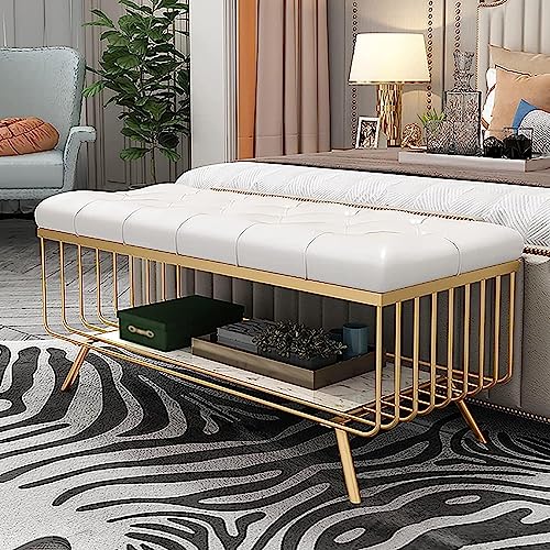Eingangsschuhbank Aufbewahrungsbank Ende des Bettbank Eingangsschuh -Aufbewahrungsbank mit Metallrahmen Moderner Schuhhocker mit weichem Pu -Kissen, für Wohnzimmer, Flur, Schlafzimmer (Farbe: Weiß, Eingangsschuhbank Aufbewahrungsbank Ende des Bettbank Eingangsschuh -Aufbewahrungsbank mit Metallrahmen Moderner Schuhhocker mit weichem Pu -Kissen, für Wohnzimmer, Flur, Schlafzimmer (Farbe: Weiß, von HYSJDMNC