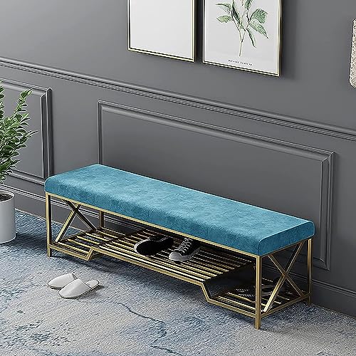 Eingangsschuhbank Aufbewahrungsbank Ende des Bettbanks Metallschuh Bank Nordic Schuhhocker mit weicher Kissen stabiler Metallrahmen moderne Einfachheit, für Flur Wohnzimmer (Farbe: Blau, Größe: YYuan Eingangsschuhbank Aufbewahrungsbank Ende des Bettbanks Metallschuh Bank Nordic Schuhhocker mit weicher Kissen stabiler Metallrahmen moderne Einfachheit, für Flur Wohnzimmer (Farbe: Blau, Größe: YYuan von HYSJDMNC