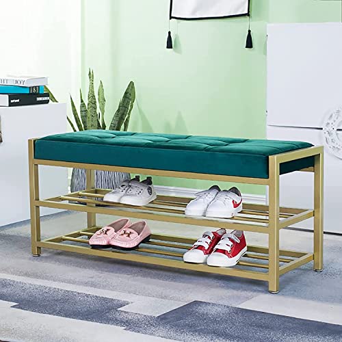 HYSJDMNC Eingangsbank mit goldenem Schuhschelf, moderner Schuhschuh-Schuhorganisator Velvet Bank Sitz, Schuhbank-Bankschuh-Aufbewahrungsbank für eintrittsgrüne 120 x 35 x 45 cm (47x14x18inch) YYuan von HYSJDMNC