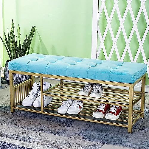 HYSJDMNC Eingangsbankschuh Rack Bench, Comfy Schuhbank Polstered Bank Sitz, moderner Eingangsschuh Organizer Möbelschuh -Aufbewahrungsbank (Farbe: Blau, Größe: 39 x 14 x 18 Zoll) YYuan von HYSJDMNC