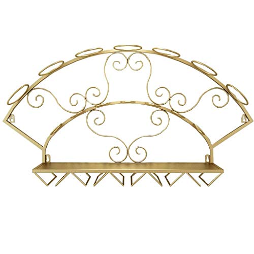HYSJDMNC Hängende Weinglasregal-Shelves-Weine-Weinregale hängende Weinflaschenhalter Metall Eisenweinstielhalter Gobeln Lagerregale-Halt 7 Flaschen und 5 Gläser/Gold YYuan von HYSJDMNC