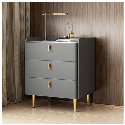 HYSJDMNC Mitte des Jahrhunderts moderner Kunstleder Nachttisch mit Marmormuster Sintered Stone Top 3 Schubladen Nachttisch Organizer für Schlafzimmer Dunkelgrau Holz Seitenschrank YYuan von HYSJDMNC