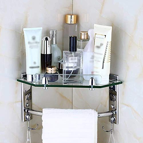 HYSJDMNC Moderne Badezimmer -Eckregale Glas und Edelstahlregal mit Handtuchregal 1 Stufe YYuan von HYSJDMNC
