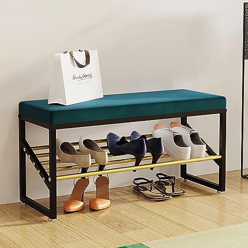 HYSJDMNC Moderne Eingangsbank Sitzschuh Aufbewahrungsbank, Samt-Eingangsschuhbank, Bequeme gepolsterte Bankschuhbänkeschuh-Schuhorganisator möbel-blau 60x30x40 cm (24x12x16in) YYuan von HYSJDMNC
