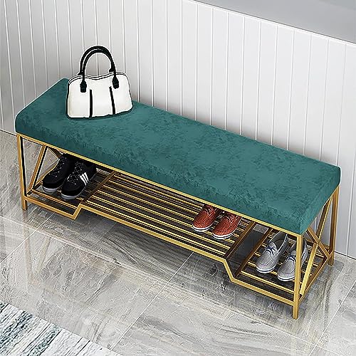 HYSJDMNC Moderne Eingangsbankschuh-Aufbewahrungsbank, luxuriöse Schuhbank mit goldenem Schuhregal, Velvet-Polsterschuh-Bank-Bank-Schuhorganisator 120 x 35 x 45 cm (47x14x18inch) YYuan von HYSJDMNC
