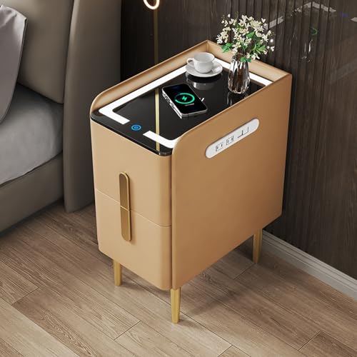 HYSJDMNC Moderner LED -Endtisch Nachttisch mit Schubladen Nachttisch Stauraum für Schlafzimmer oder Wohnzimmermöbel Gelb (25 cm/9,8 Zoll) YYuan von HYSJDMNC