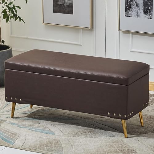 HYSJDMNC Ottomane Stuhl Ottoman Kunstleder mit rechteckiger Bank gepolsterte Fußsteinschuhschuhschuhschuh für Wohnzimmer Schlafzimmer Eingangsbraun 90x40x45 cm (35x16x18inch) YYuan von HYSJDMNC