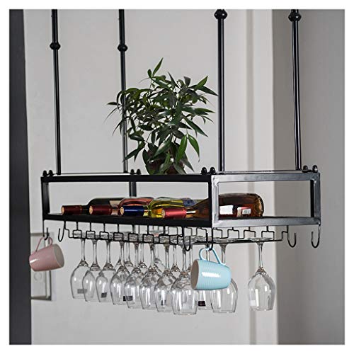 HYSJDMNC Rotweinregal Weinglashalter hängen 2-Layer-Weinregal mit Weinglashalter Verstellbarer Metalldecke Industrie Wandmontage Weinflaschenhalter Weinregal für Küche/Bar/Schränke, Schwarz YYuan von HYSJDMNC