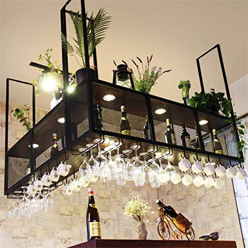 HYSJDMNC Weinglas-Rack Deckenstil Weinflaschenhalter mit Lampe und multifunktionalen Haken Universal-Anfälle für Küchen/Bar/Restaurant Rack/Rot/100 cm (39,4 Zoll) YYuan von HYSJDMNC