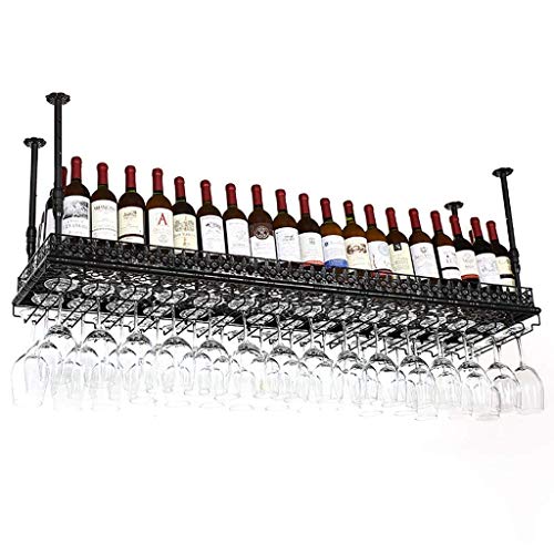 HYSJDMNC Weinhalter hängende Rotwein -Stielregale, Deckenmontage Hängende Weinflaschenhalter Metall Goblet Weinglasregal - Verschiedene Weinregale/Schwarz/120 * 35 cm YYuan von HYSJDMNC