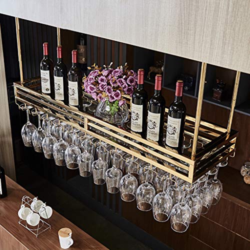 Hanging STEMWARE HEIDER Hause Decke Rotwein Rack Gold Edelstahl Rahmen großer Kapazität Weinflaschenhalter （80/100/120 x 35 cm）/Gold/100 * 35 cm YYuan von HYSJDMNC