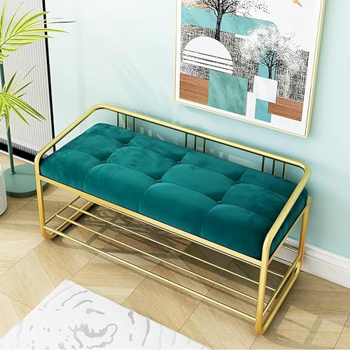 Ottomanhocker moderner luxuriöser goldener Schuhregal-Samt Tufted Button Bench Weiche Schuhbanksitz für Wohnzimmer Schlafzimmer Eingangshalle-Grau 80x35x40 cm (31x14x16inch) (60x35x40 cm (2 YYuan von HYSJDMNC