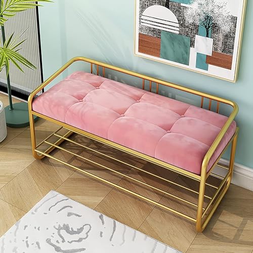 Ottomanhocker moderner luxuriöser goldener Schuhregal-Samt Tufted Button Bench Weiche Schuhbanksitz für Wohnzimmer Schlafzimmer Eingangshalle-Grau 80x35x40 cm (31x14x16inch) (60x35x40 cm (2 YYuan von HYSJDMNC