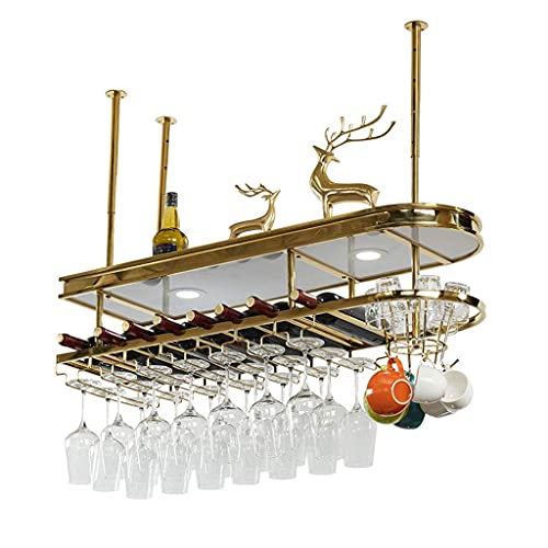 Weinregal verkehrt herum hängen Weinglasregale Edelstahl Flaschenhalter Glasbecher Racks Europäische Deckendekoration Racks mit LED -Leuchten für Stangen, Weinkeller/Rot/Gold 60 * 30 cm YYuan Weinregal verkehrt herum hängen Weinglasregale Edelstahl Flaschenhalter Glasbecher Racks Europäische Deckendekoration Racks mit LED -Leuchten für Stangen, Weinkeller/Rot/Gold 60 * 30 cm YYuan von HYSJDMNC