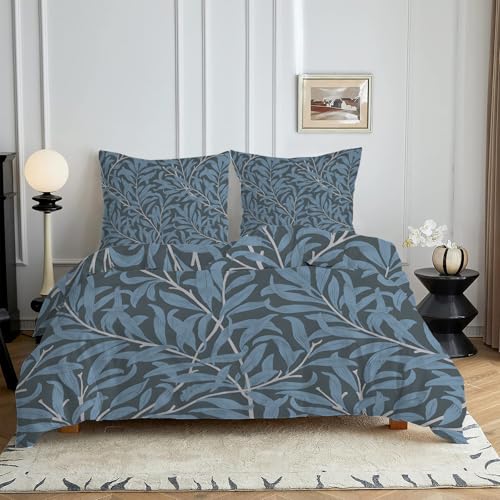 HYSNKSM Bettwäsche 135x200 Blau Bettwäsche Sets 3Teilig Mikrofaser Bettbezug 135 x 200 und 2 Kissenbezug 80x80 cm Kuschelige Bettbezüge Blattmuster mit Reißverschlusc4387 von HYSNKSM