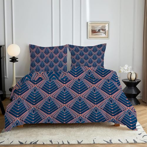 HYSNKSM Bettwäsche 135x200 Blau Bettwäsche Sets 3Teilig Mikrofaser Bettbezug 135 x 200 und 2 Kissenbezug 80x80 cm Kuschelige Bettbezüge Vintage-Druckmuster mit Reißverschlusc4380 von HYSNKSM