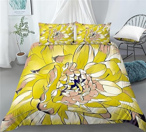 HYSNKSM Bettwäsche 135x200 Gelb Bettwäsche Sets 3Teilig Mikrofaser Bettbezug 135 x 200 und 2 Kissenbezug 80x80 cm Kuschelige Bettbezüge Handbemalte Blumen mit Reißverschlusc.196 von HYSNKSM