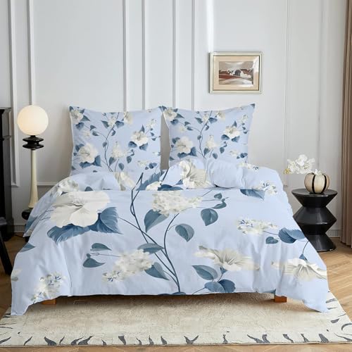 HYSNKSM Bettwäsche 155x220 Blau Bettwäsche Sets 3Teilig Mikrofaser Bettbezug 155 x 220 und 2 Kissenbezug 80x80 cm Kuschelige Bettbezüge Blumen, Blumen mit Reißverschlusc4399 HYSNKSM Bettwäsche 155x220 Blau Bettwäsche Sets 3Teilig Mikrofaser Bettbezug 155 x 220 und 2 Kissenbezug 80x80 cm Kuschelige Bettbezüge Blumen, Blumen mit Reißverschlusc4399 von HYSNKSM