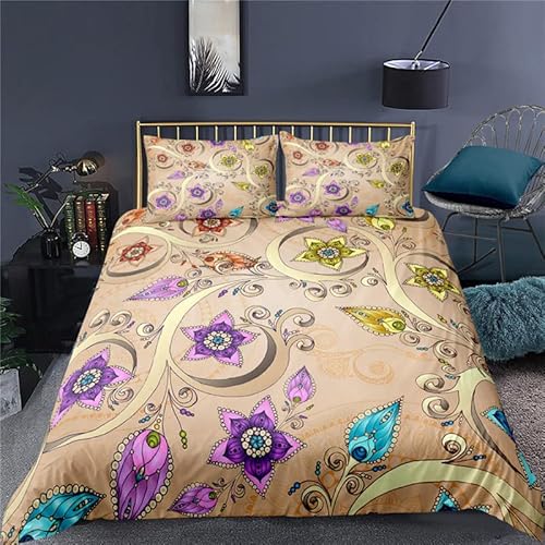 HYSNKSM Bettwäsche 155x220 Gelb Bettwäsche Sets 3Teilig Mikrofaser Bettbezug 155 x 220 und 2 Kissenbezug 80x80 cm Kuschelige Bettbezüge Retro-Blumen mit Reißverschlusc.189 von HYSNKSM