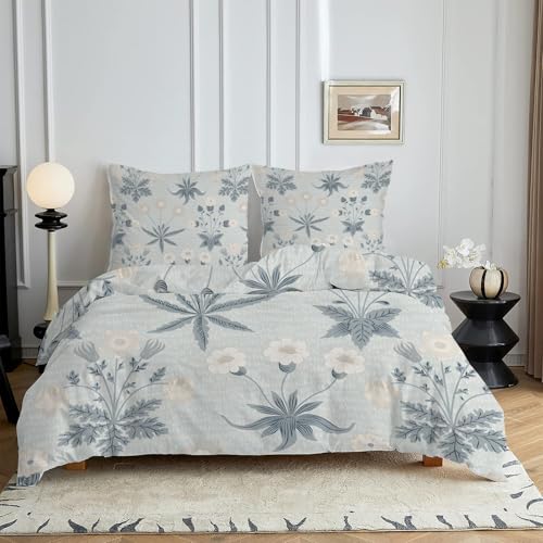HYSNKSM Bettwäsche 155x220 Grau Bettwäsche Sets 3Teilig Mikrofaser Bettbezug 155 x 220 und 2 Kissenbezug 80x80 cm Kuschelige Bettbezüge BläTter, Blumen, Muster, Pflanzen mit Reißverschlusc4386 von HYSNKSM