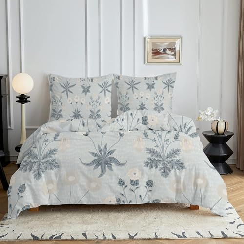 HYSNKSM Bettwäsche 155x220 Graublau Bettwäsche Sets 3Teilig Mikrofaser Bettbezug 155 x 220 und 2 Kissenbezug 80x80 cm Kuschelige Bettbezüge WeißE Pflanzen mit Reißverschlusc4389 von HYSNKSM